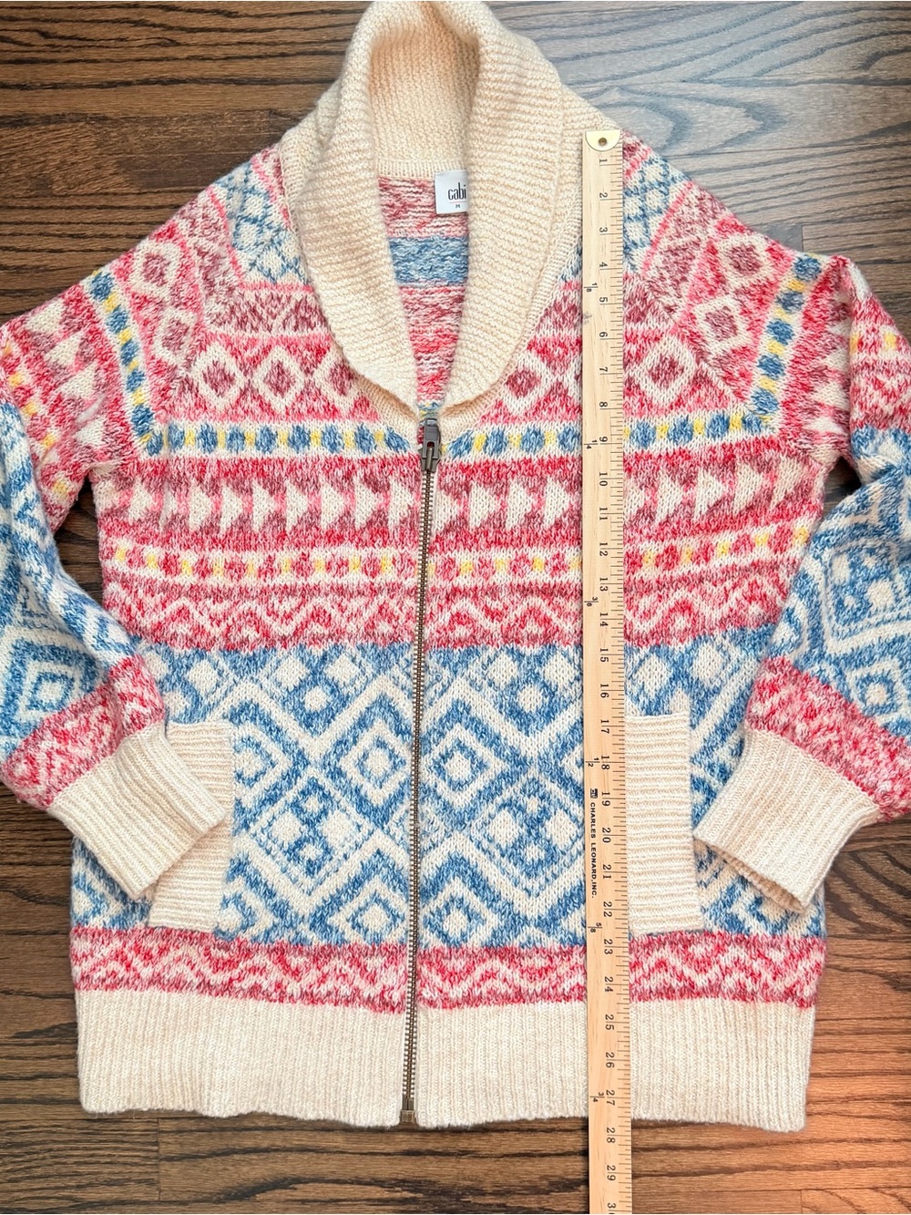 CAbi Cream, Red & Blue Fair Isle Zip Cardigan - size medium - Picture 5 of 7